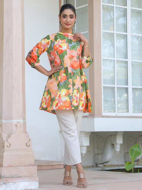 Multicolor Pure Cotton Floral Printed A-line Tunic